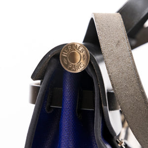 HERMES HERBAG 31 ZIP BAG TOLIE H BERLINE CANVAS / VACHE HUNTER BLUE ENCRE / BLACK SHW STAMP C