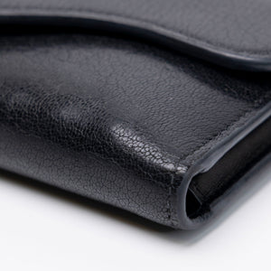 CHRISTIAN DIOR SADDLE LOTUS WALLET STONE BLACK GOATSKIN GHW