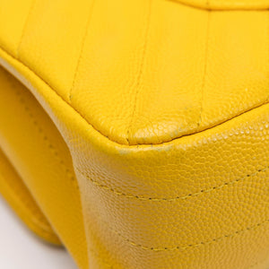 CHANEL MEDIUM CLASSIC CHEVRON DOUBLE FLAP BAG YELLOW CAVIAR SHW