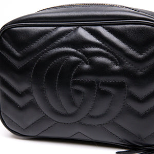 GUCCI GG MARMONT SMALL MATELASSE SHOULDER BAG BLACK CALFSKIN LEATHER GHW