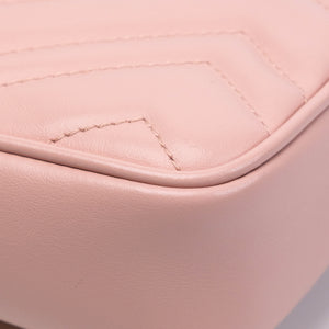 GUCCI SUPER MINI GG MARMONT PINK CALFSKIN LEATHER TONAL ENAMELLED HARDWARE