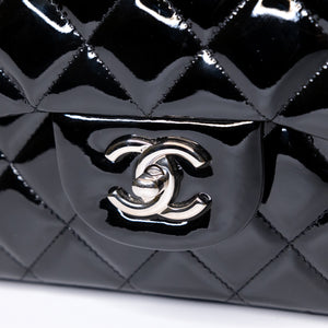 CHANEL JUMBO CLASSIC DOUBLE FLAP BAG PATENT BLACK SHW