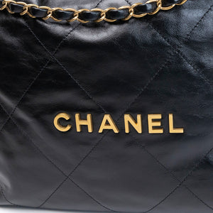 CHANEL MEDIUM 22 BAG SHINY CALFSKIN BLACK GHW (MICROCHIP)