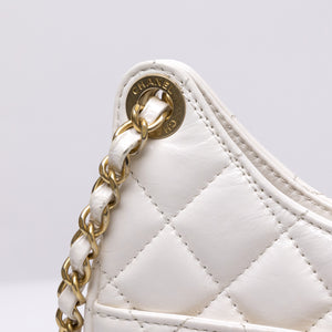 CHANEL 23C SMALL WHITE SHINY CALFSKIN HOBO BAG GHW