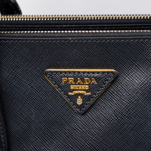 PRADA SMALL SAFFIANO LUX GALLERIA DOUBLE ZIP TOTE BAG BLACK LEATHER GHW