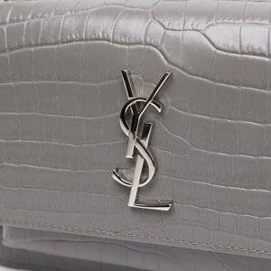 SAINT LAURENT MINI SUNSET BAG GRAY CROCODILE-EMBOSSED CALFSKIN LEATHER SHW