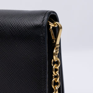 PRADA WALLET ON CHAIN SAFFIANO LEATHER BLACK GHW