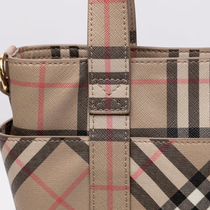 BURBERRY LOGO APPLIQUE VINTAGE CHECK E-CANVAS TOTE BAG GHW