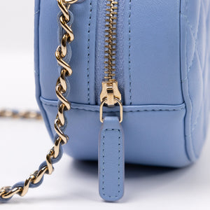 CHANEL ROUND CLUTCH BLUE LAMBSKIN LEATHER GHW