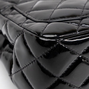 CHANEL MINI SQUARE FLAP BAG BLACK PATENT LEATHER SHW (MICROCHIP)
