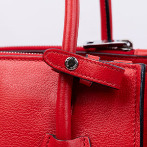 PRADA SMALL GLACE CALFSKIN LEATHER TWIN POCKET SATCHEL RED SHW