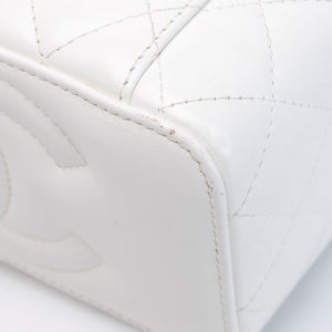 CHANEL TOP HANDLE LONG VANITY CASE WITH CHAIN WHITE LAMBSKIN GHW