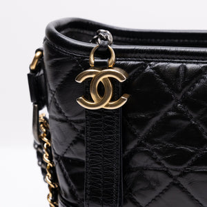 CHANEL GABRIELLE HOBO BAG BLACK CALFSKIN LEATHER MULTICOLORED HARDWARE