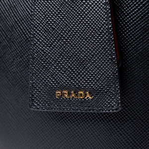 PRADA PANIER SMALL SAFFIANO LEATHER BAG BLACK GHW