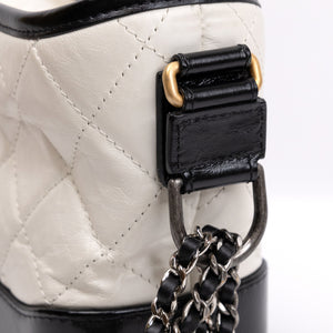 CHANEL SMALL GABRIELLE HOBO BAG WHITE / BLACK CALFSKIN LEATHER GOLD / SILVER TONE / RUTHENIUM TONE