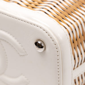 CHANEL RAFFIA SMALL VANITY CASE BAG BEIGE/ WHITE LEATHER WITH WICKER SHW