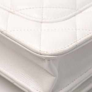 CHANEL TOP HANDLE WALLET ON CHAIN WHITE LAMBSKIN LEATHER GHW (MICROCHIP)