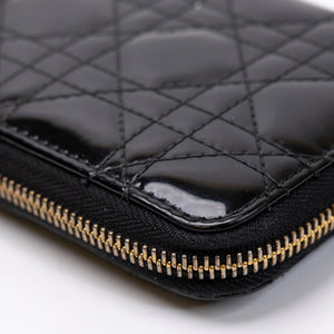 CHRISTIAN DIOR PATENT LEATHER CANNAGE LADY DIOR CONTINENTAL WALLET BLACK GHW