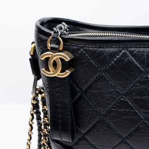 CHANEL MEDIUM GABRIELLE HOBO BAG BLACK CALFSKIN LEATHER GOLD / SILVER TONE