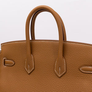 HERMES BIRKIN 25 GOLD TOGO SHW STAMP K