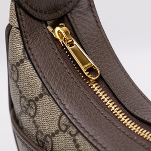 GUCCI OPHIDIA SMALL SHOULDER BAG BEIGE GG SUPREME CANVAS CALFSKIN LEATHER GHW