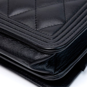 CHANEL BOY WOC WALLET ON CHAIN BLACK LAMBSKIN LEATHER GHW