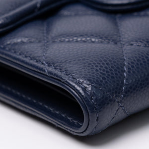 CHANEL SMALL CLASSIC FLAP WALLET BLUE CAVIAR LEATHER LGHW