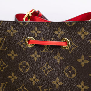 LOUIS VUITTON NEO NOE BROWN/ RED POUDRE MONOGRAM CANVAS GHW