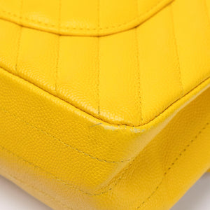 CHANEL MEDIUM CLASSIC CHEVRON DOUBLE FLAP BAG YELLOW CAVIAR SHW
