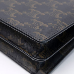 CELINE DOUBLE FLAP TRIOMPHE CANVAS WALLET ON STRAP GHW