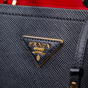 PRADA PANIER SMALL SAFFIANO LEATHER BAG BLACK GHW