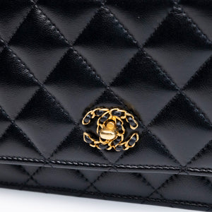 CHANEL LETTER LOGO TOP HANDLE WALLET ON CHAIN LAMBSKIN BLACK GHW (MICROCHIP)