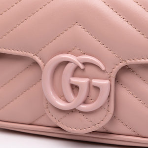 GUCCI SUPER MINI GG MARMONT PINK CALFSKIN LEATHER TONAL ENAMELLED HARDWARE