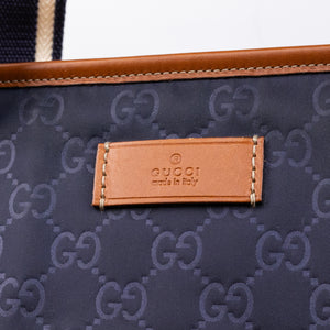 GUCCI TOTE BAG ZIPPER GG PATTERN HANDBAG NAVY NYLON LEATHER