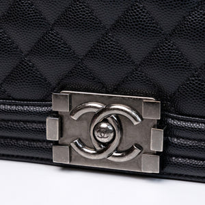 CHANEL SMALL CHEVRON LE BOY CALFSKIN BLACK SHW (MICROCHIP)