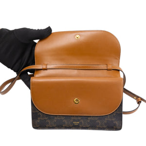 CELINE DOUBLE FLAP TRIOMPHE CANVAS WALLET ON STRAP