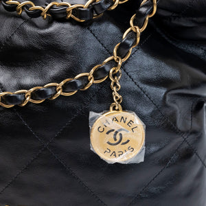 CHANEL MEDIUM 22 BAG SHINY CALFSKIN BLACK GHW (MICROCHIP)