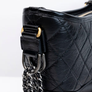 CHANEL MEDIUM GABRIELLE HOBO BAG BLACK CALFSKIN LEATHER GOLD / SILVER TONE