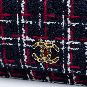 CHANEL SMALL 19 BAG TWEED BLACK / RED / WHITE MULTICOLOUR HARDWARE