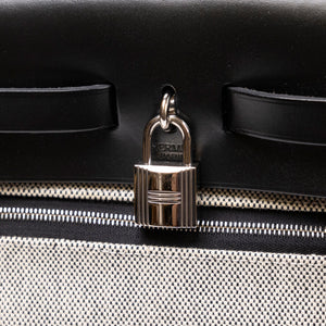 HERMES HERBAG 31 ZIP BAG TOLIE H BERLINE CANVAS / VACHE HUNTER BLUE ENCRE / BLACK SHW STAMP C