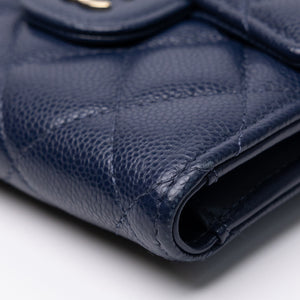 CHANEL SMALL CLASSIC FLAP WALLET BLUE CAVIAR LEATHER LGHW
