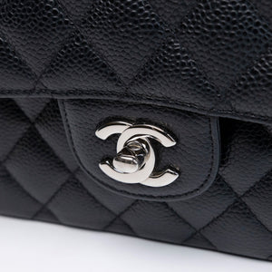 CHANEL SMALL CLASSIC DOUBLE FLAP BAG BLACK CAVIAR LEATHER SHW