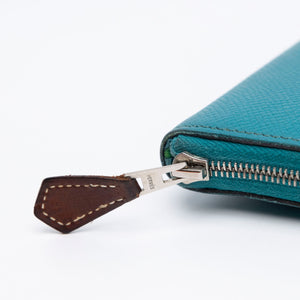 HERMES AZAP SILK IN LONG WALLET BLUE PAON EPSOM LEATHER SHW