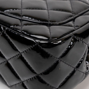 CHANEL MINI SQUARE FLAP BAG BLACK PATENT LEATHER SHW (MICROCHIP)