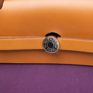 HERMES HERBAG 39 ZIP BAG HUNTER / CANVAS PURPLE SHW STAMP SQUARE O