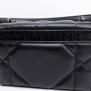 CHRISTIAN DIOR 30 MONTAIGNE CHAIN TOP HANDLE BAG BLACK LAMBSKIN LEATHER DARK SHW