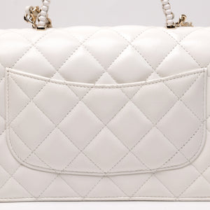 CHANEL TOP HANDLE WALLET ON CHAIN WHITE LAMBSKIN LEATHER GHW (MICROCHIP)