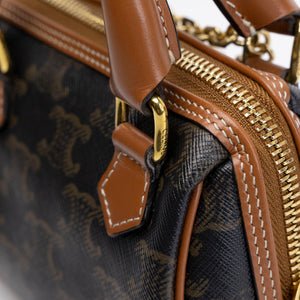 CELINE MINI BOSTON BAG TRIOMPHE CANVAS / CALFSKIN TAN GHW