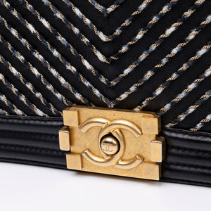 CHANEL MEDIUM LE BOY BRAIDED CHAIN BAG BLACK CALFSKIN LEATHER GHW