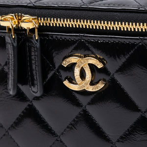 CHANEL LONG VANITY CASE BLACK SHINY CALFSKIN LEATHER GHW  (MICROCHIP)